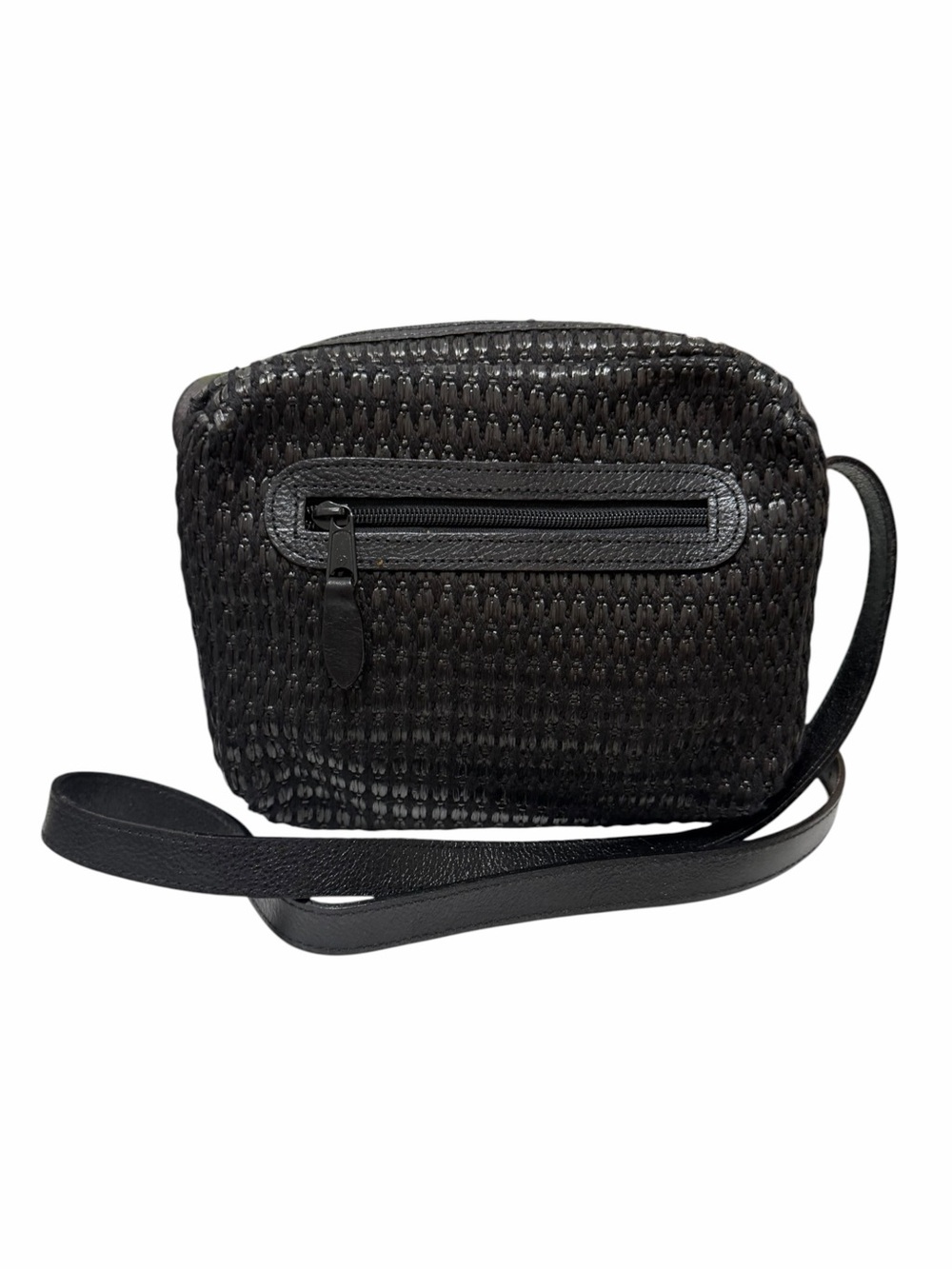 Objectives Black Cotton Straw Square Crossbody